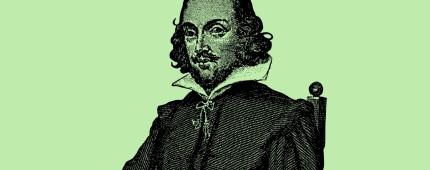 An illustration of Shakespeare against a green background 