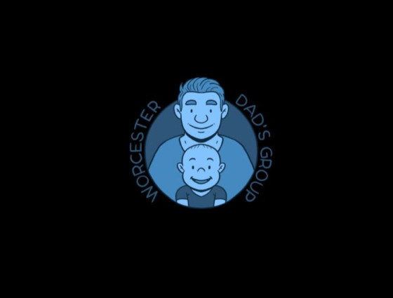 A blue cartoon of a man with a baby. 