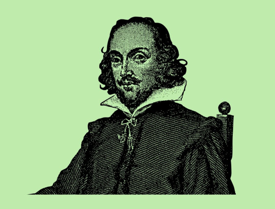 An illustration of Shakespeare against a green background 